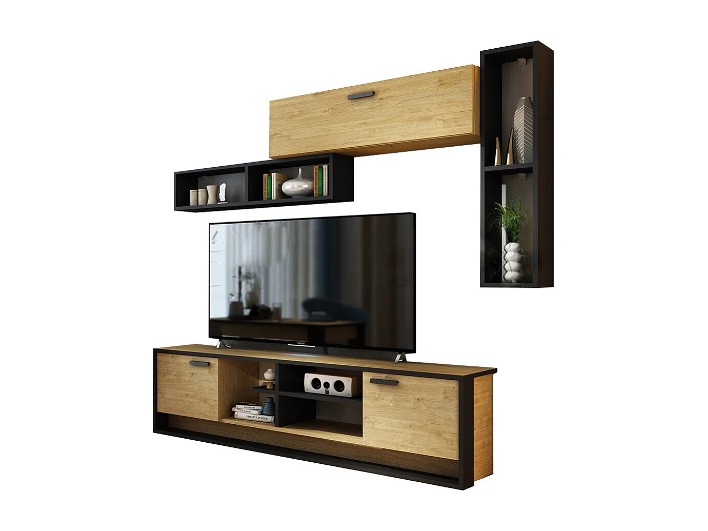 Parete attrezzata a terra quercia e nero SU39