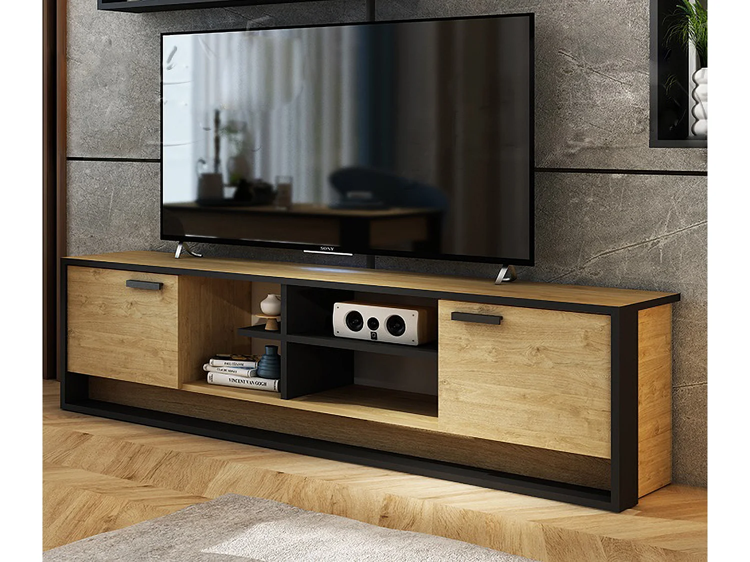 Parete attrezzata a terra quercia e nero SU39