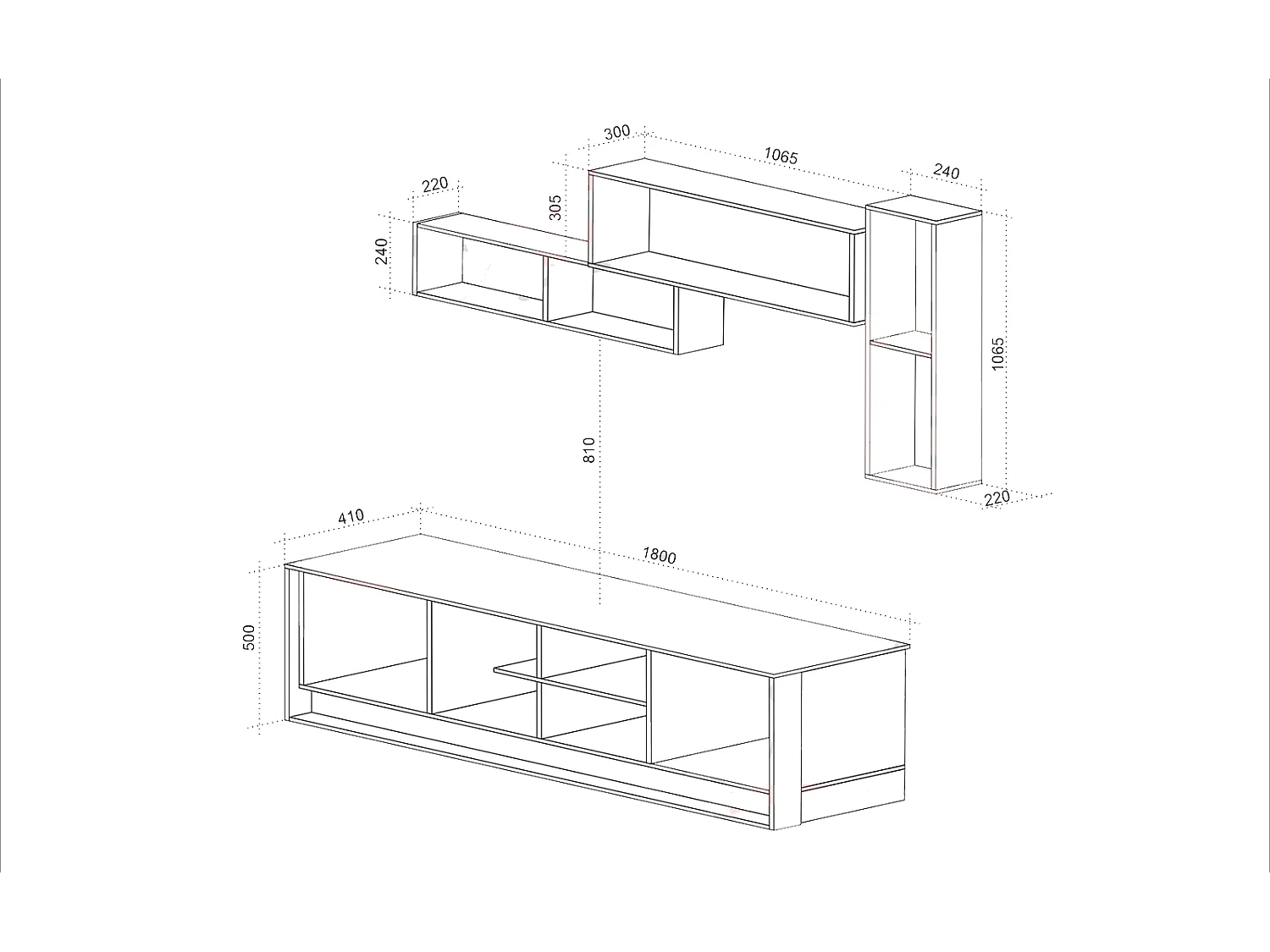 Parete attrezzata a terra quercia e nero SU39
