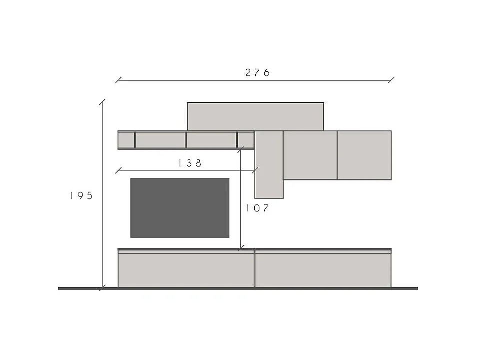 Parete attrezzata soggiorno 276x195 cm rovere, beige, grafite PAL60