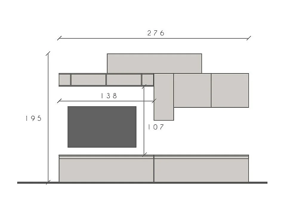 Parete attrezzata soggiorno 276x195 cm rovere, beige, grafite PAL60