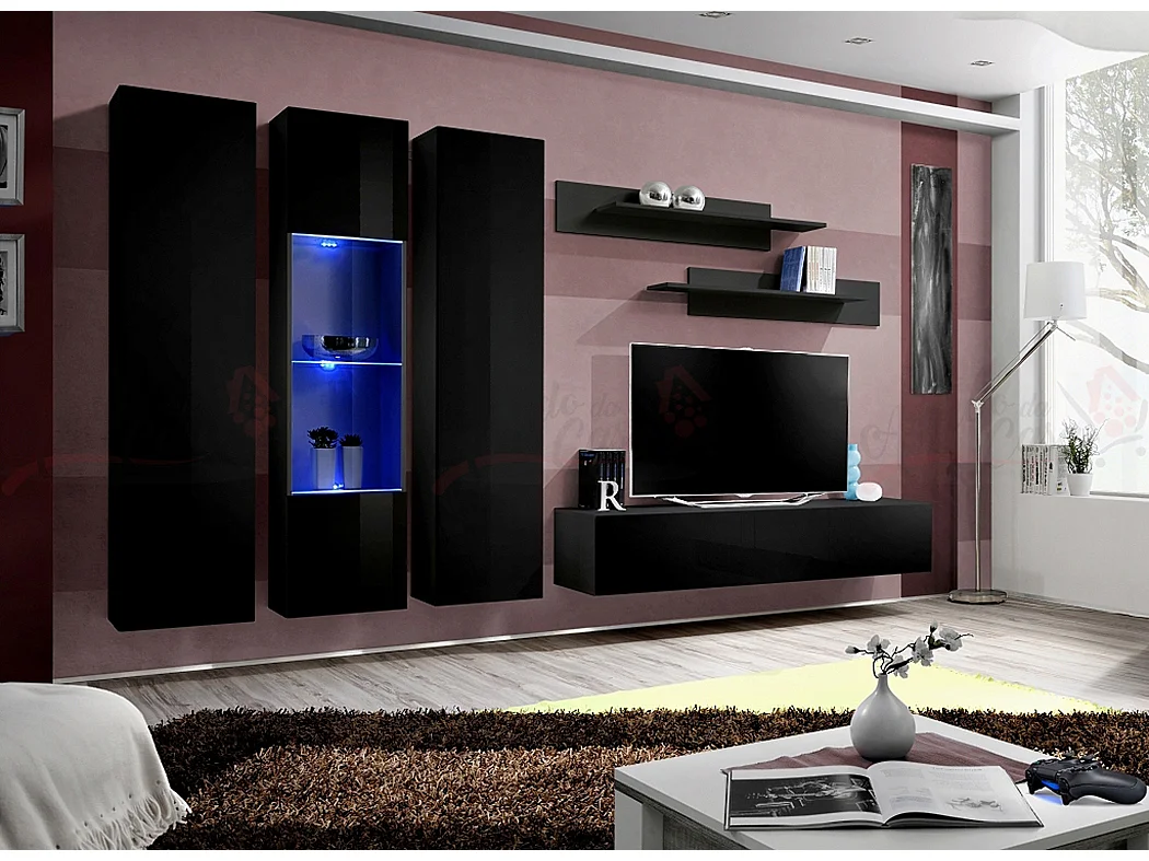 Parete attrezzata soggiorno stile moderno 310x170 nero PAP90