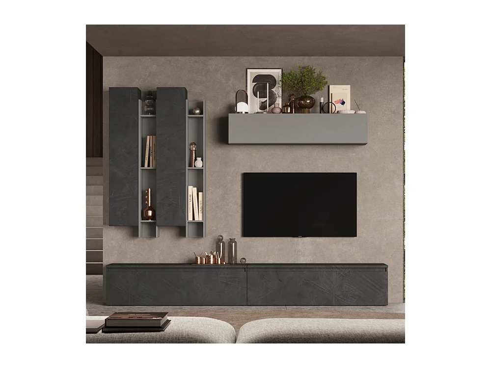 Parete attrezzata moderna 276x210 cm piombo e grigio PAL13