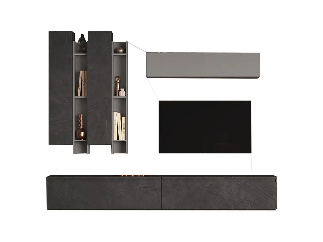 Parete attrezzata moderna 276x210 cm piombo e grigio PAL13