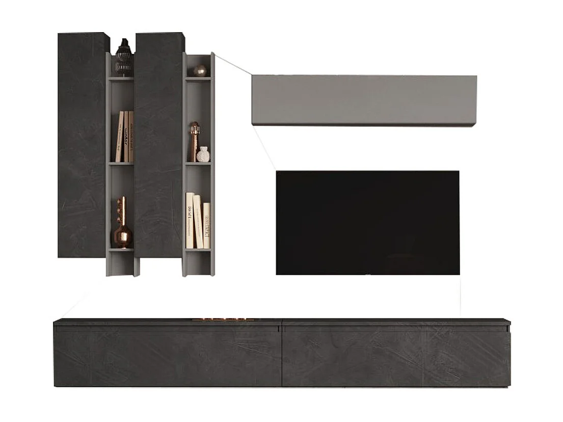 Parete attrezzata moderna 276x210 cm piombo e grigio PAL13