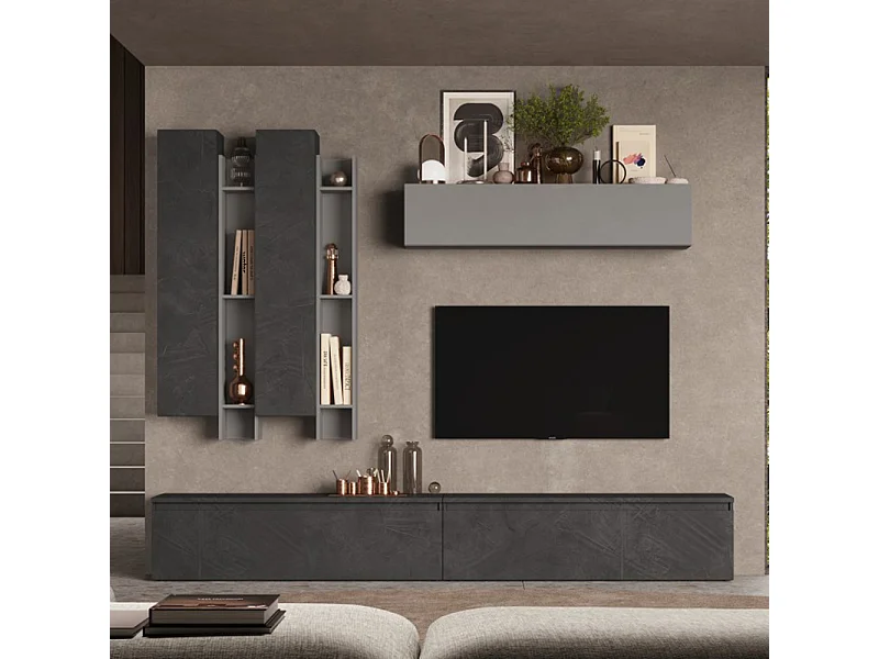 Parete attrezzata moderna 276x210 cm piombo e grigio PAL13