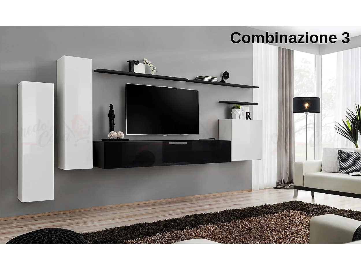 Parete attrezzata moderna sospesa 330x160 bianco e nero PAP45