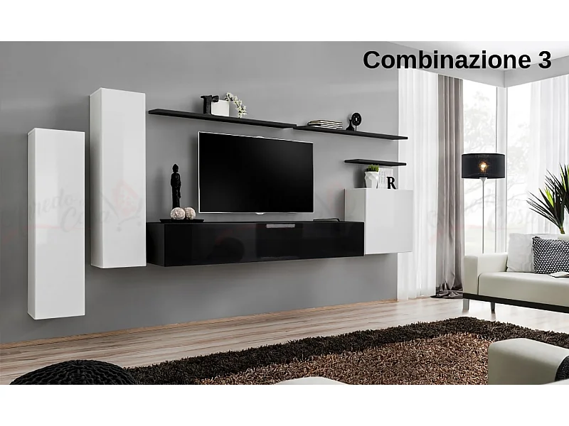 Parete attrezzata moderna sospesa 330x160 bianco e nero PAP45