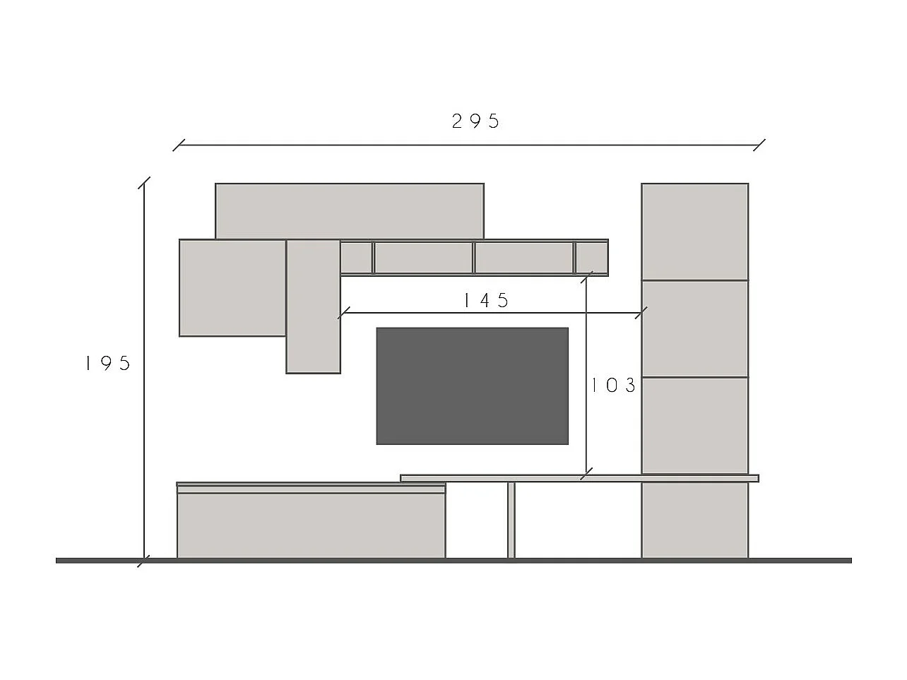 Parete attrezzata soggiorno 295x195 cm bronzo, beige e noce PAL57