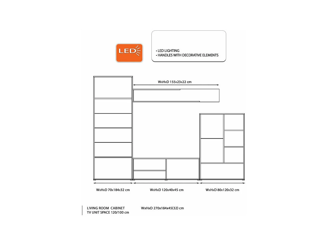 Parete attrezzata moderna con led rovere bianco/rovere sbiancato SG7