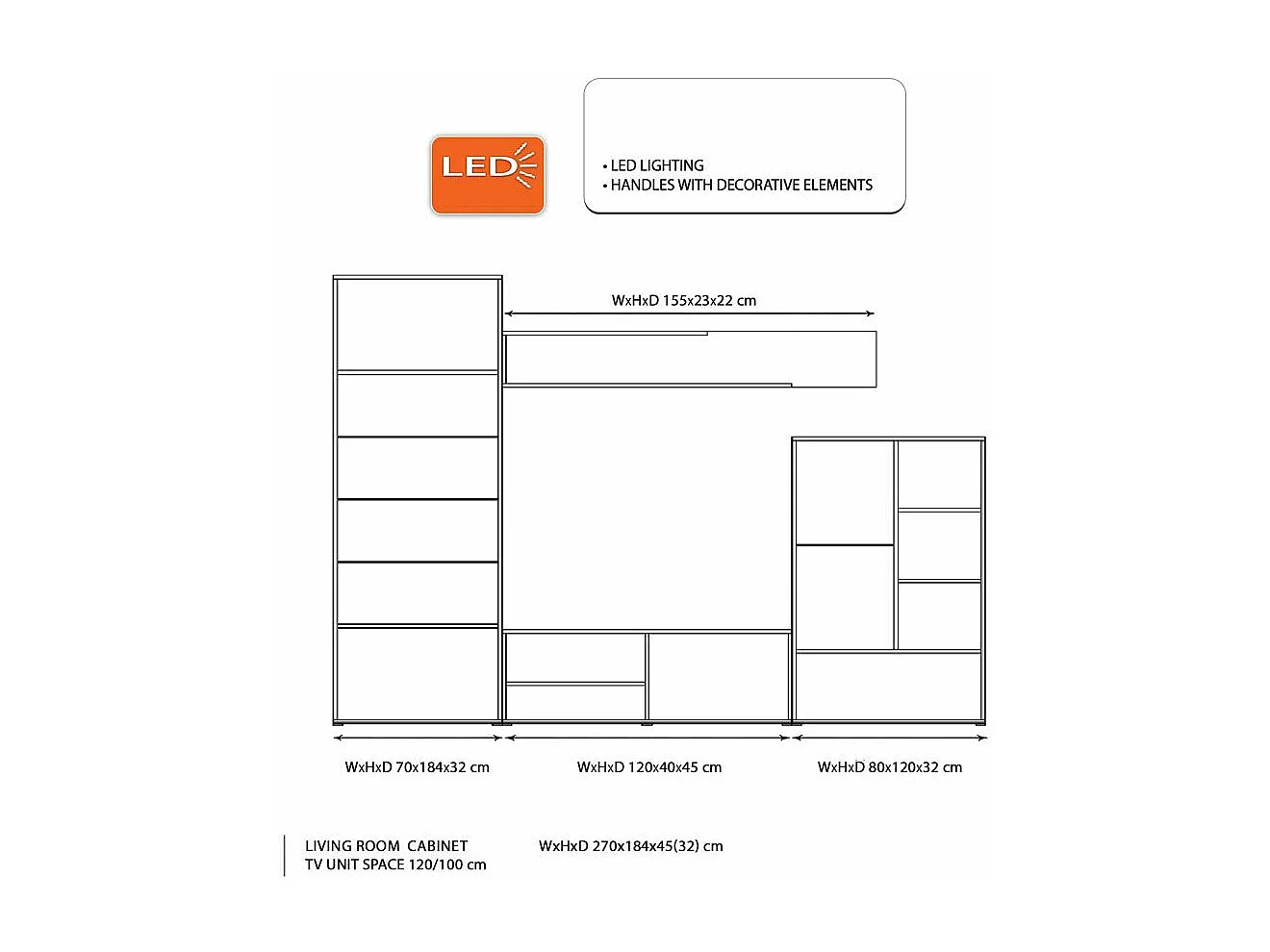 Parete attrezzata moderna con led rovere bianco/rovere sbiancato SG7