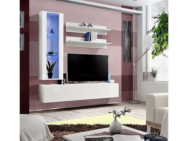 Parete attrezzata da soggiorno stile moderno piccola 160x170 bianco PAP100