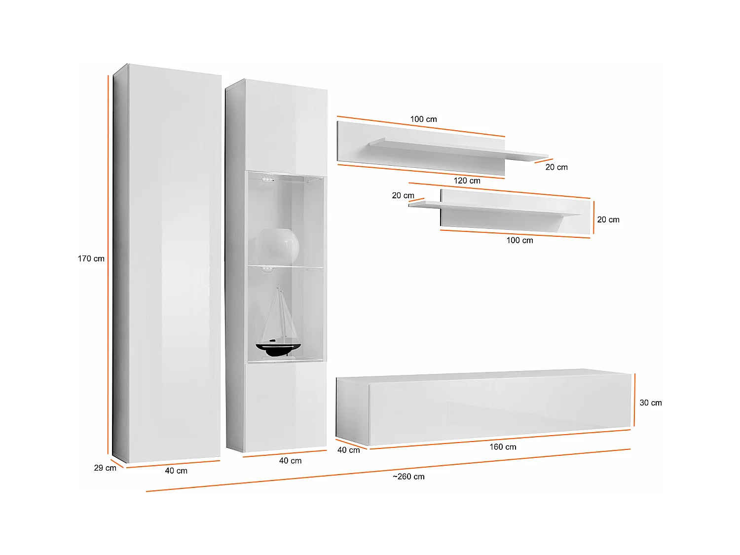 Parete attrezzata design moderno da soggiorno completa 260x190 nero PAP85