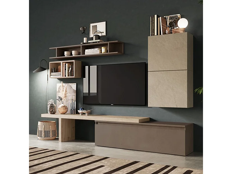 Parete attrezzata moderna 260x190 cm argilla, bronzo e rovere PAL11