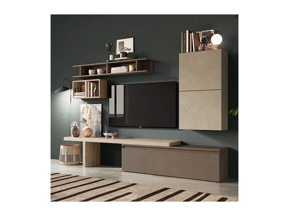 Parete attrezzata moderna 260x190 cm argilla, bronzo e rovere PAL11