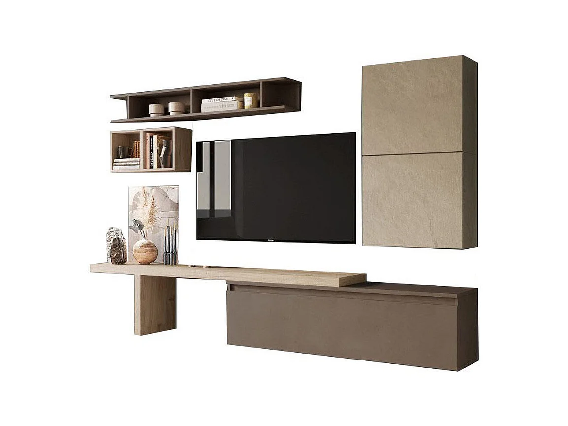 Parete attrezzata moderna 260x190 cm argilla, bronzo e rovere PAL11
