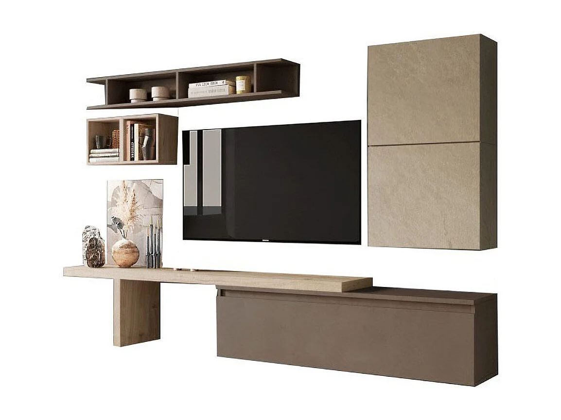 Parete attrezzata moderna 260x190 cm argilla, bronzo e rovere PAL11