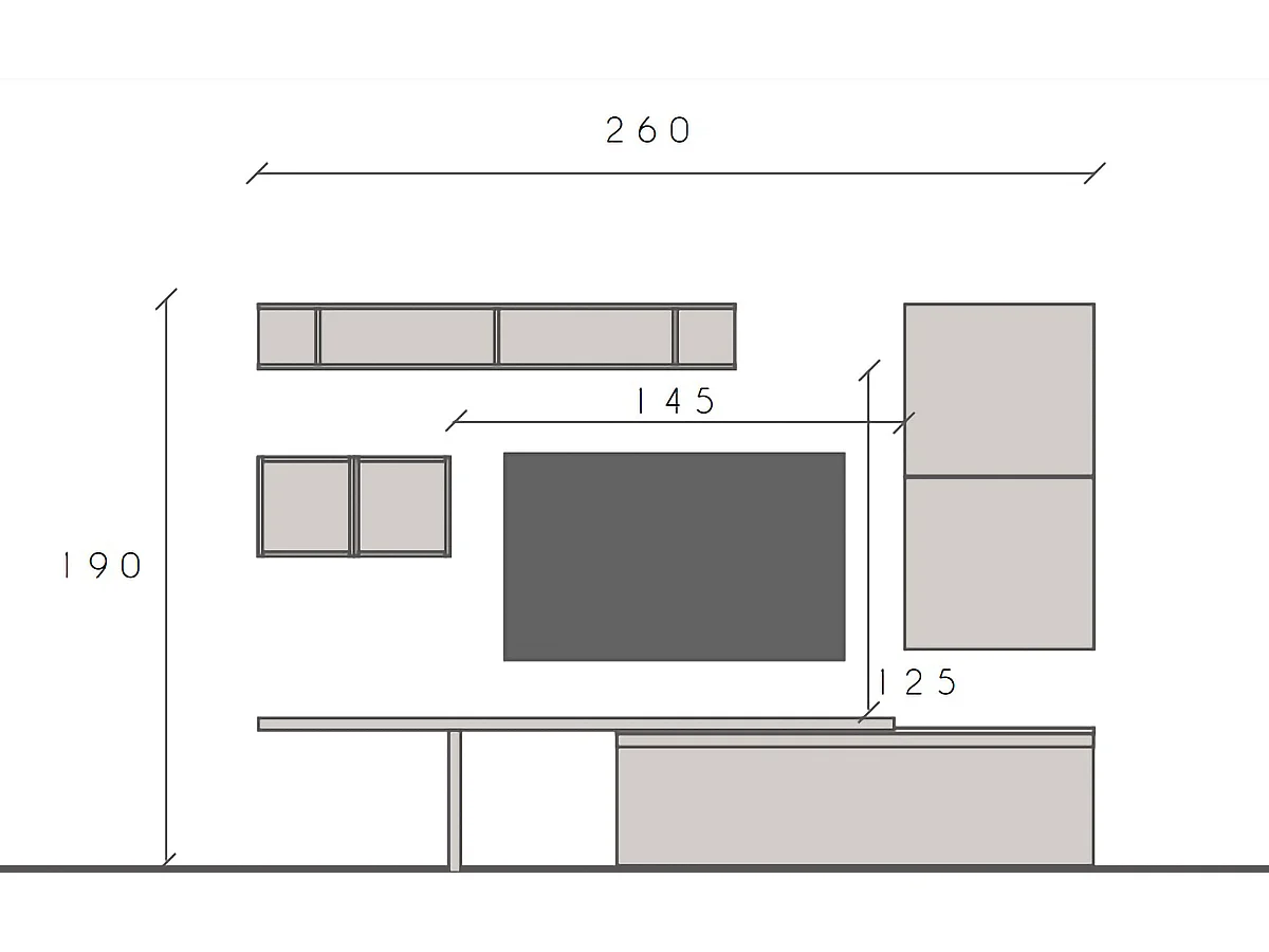 Parete attrezzata moderna 260x190 cm argilla, bronzo e rovere PAL11