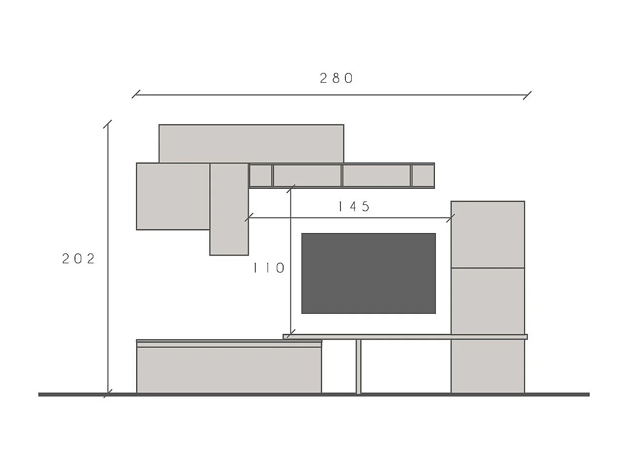 Parete attrezzata elegante 280x202 cm bianco lucido e noce PAL62