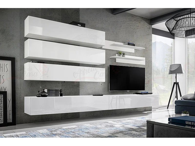 Parete attrezzata per soggiorno sospesa design moderno 320x170 bianco PAP105