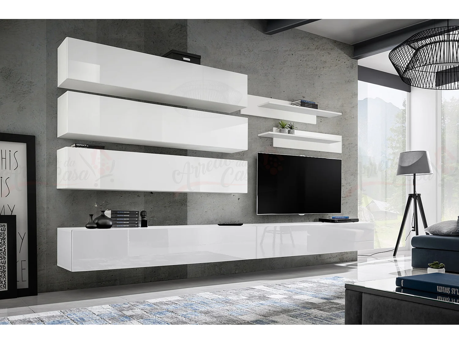 Parete attrezzata per soggiorno sospesa design moderno 320x170 bianco PAP105