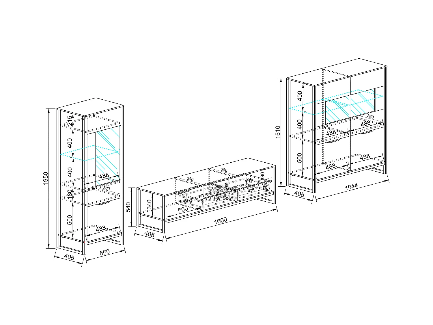 Parete attrezzata moderna con vetrine e mobile porta TV PAI32 160x54 rovere chiaro e antracite