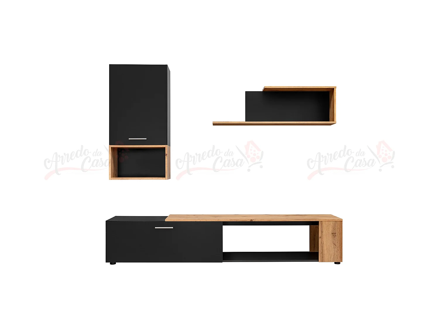 Parete attrezzata dal design moderno con cassetto PAP139 200x170 antracite e rovere