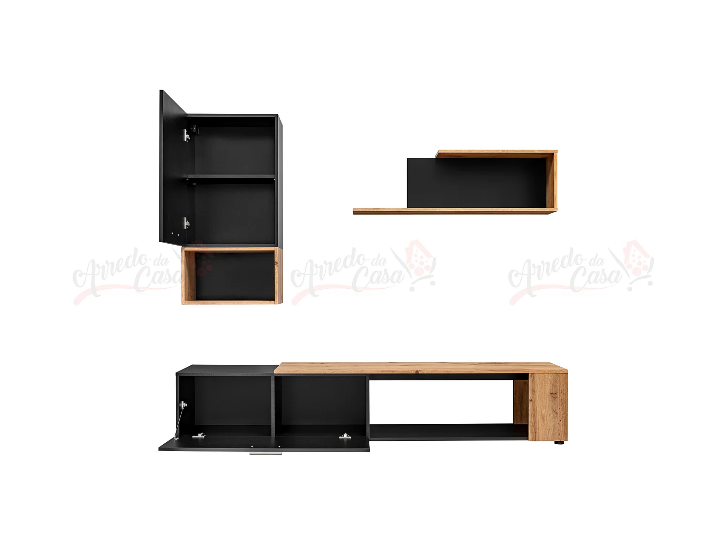 Parete attrezzata dal design moderno con cassetto PAP139 200x170 antracite e rovere