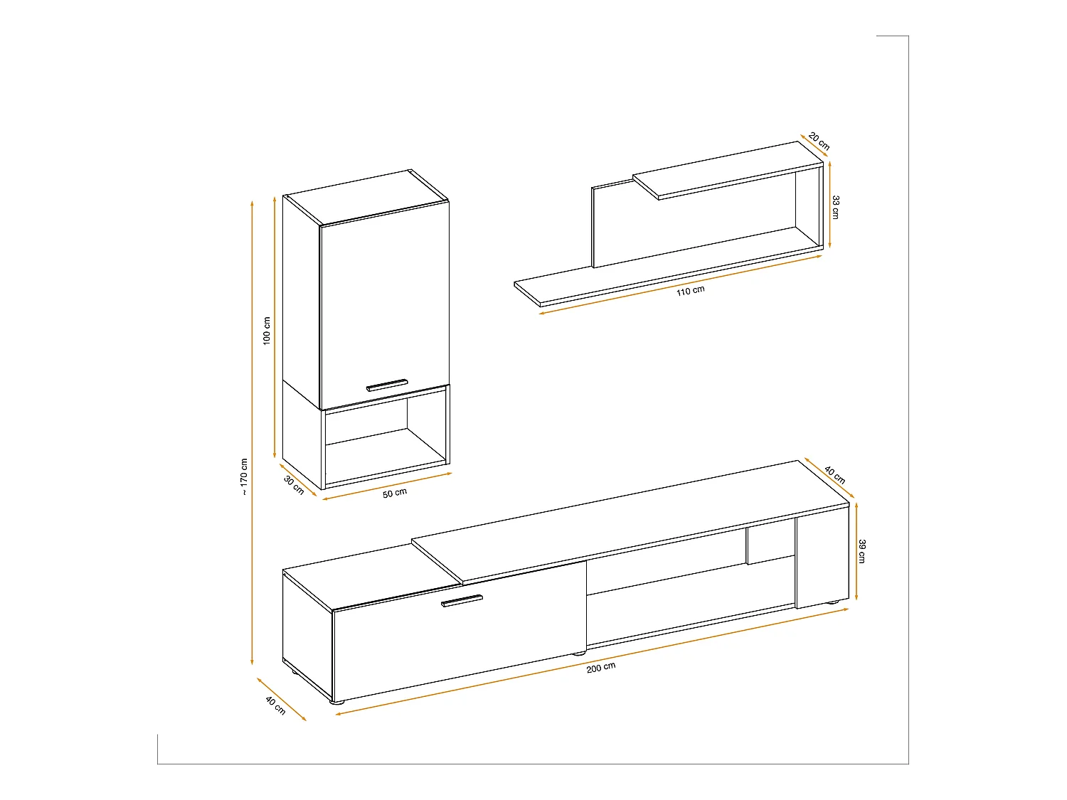 Parete attrezzata dal design moderno con cassetto PAP139 200x170 antracite e rovere