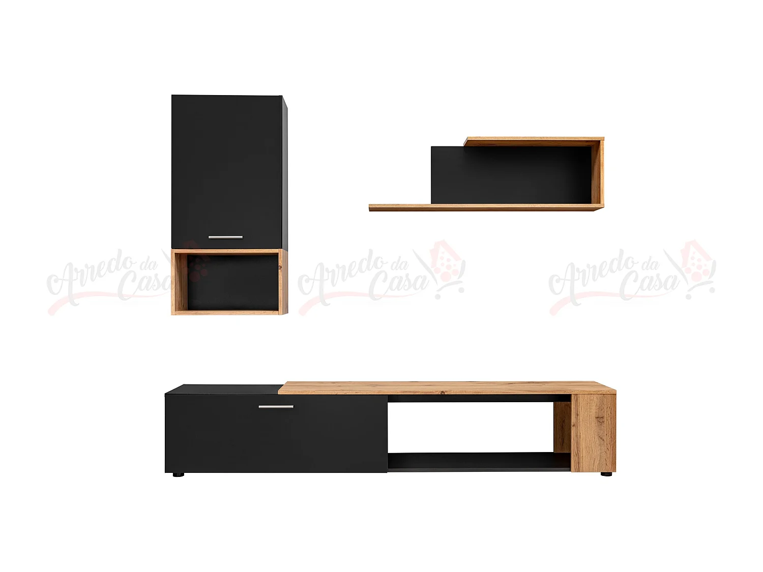 Parete attrezzata dal design moderno con cassetto PAP139 200x170 antracite e rovere
