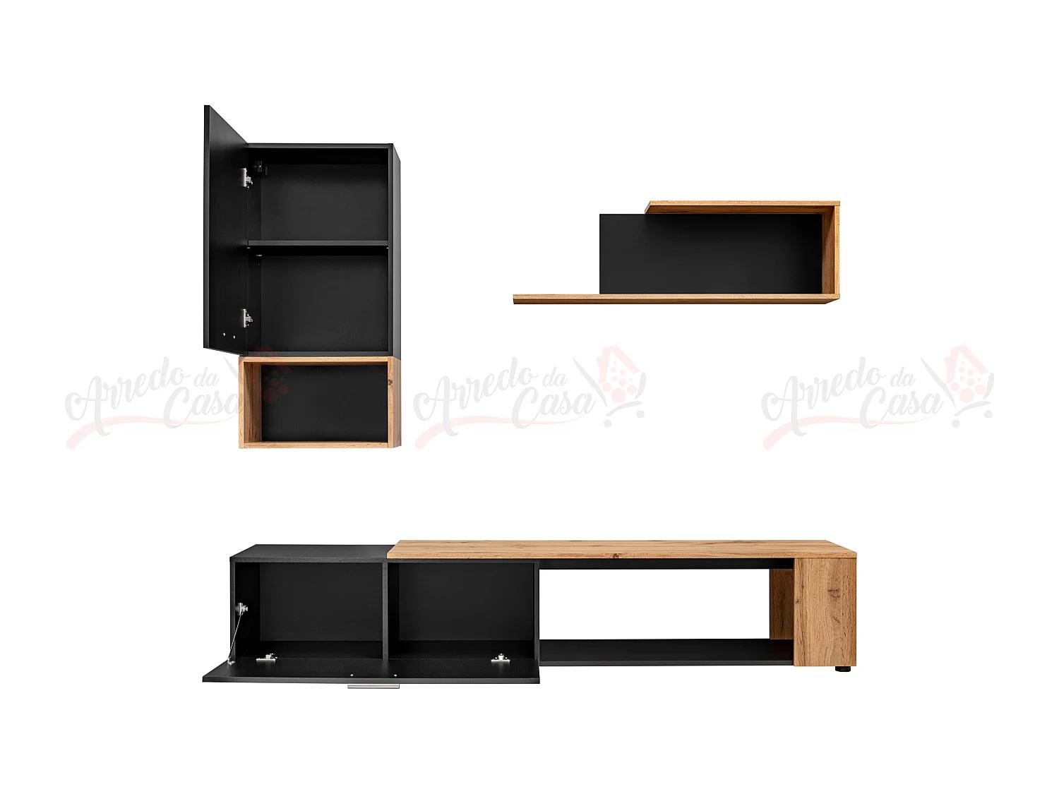 Parete attrezzata dal design moderno con cassetto PAP139 200x170 antracite e rovere