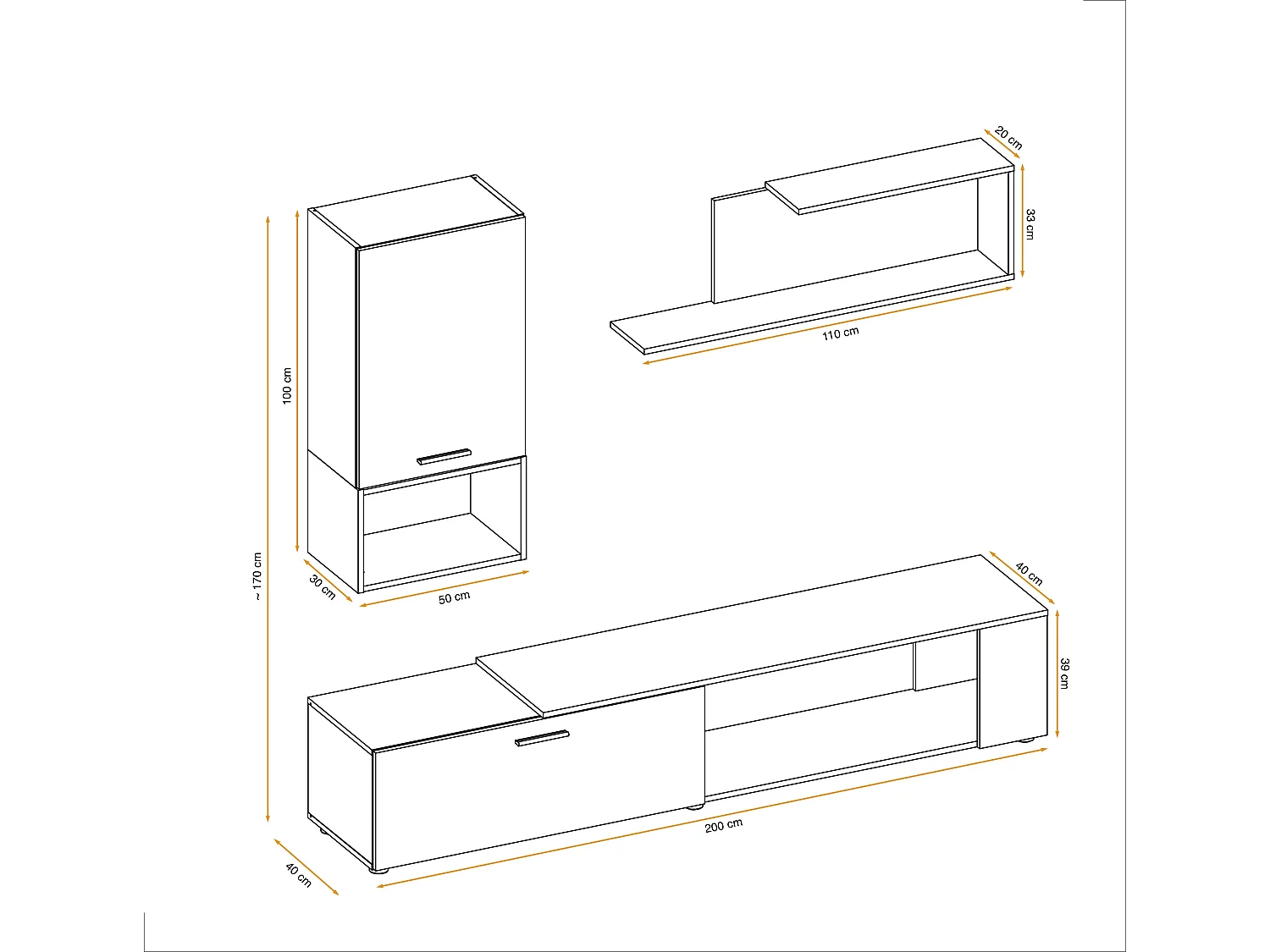 Parete attrezzata dal design moderno con cassetto PAP139 200x170 antracite e rovere