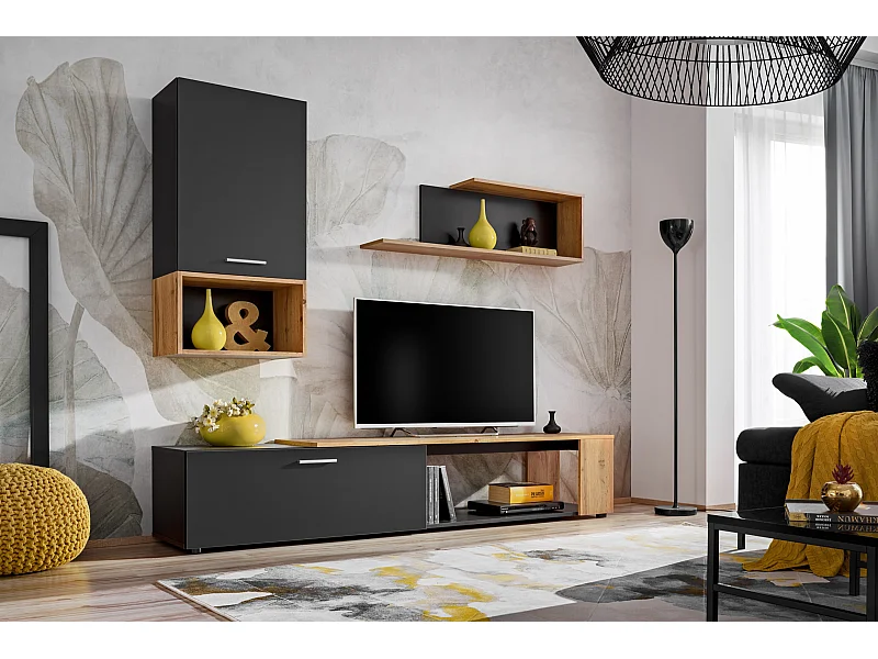 Parete attrezzata dal design moderno con cassetto PAP139 200x170 antracite e rovere