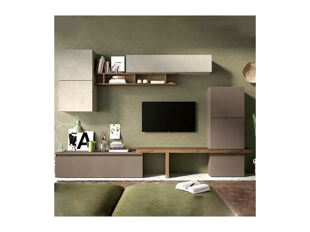 Parete attrezzata moderna 290x195 cm argilla, bronzo e noce PAL27