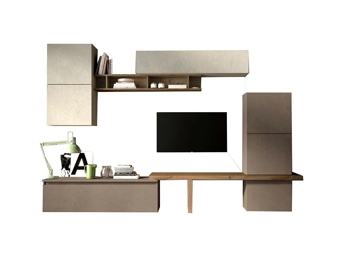 Parete attrezzata moderna 290x195 cm argilla, bronzo e noce PAL27