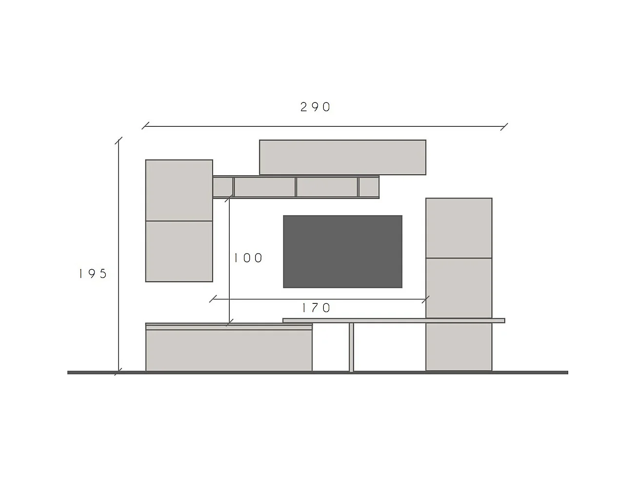 Parete attrezzata moderna 290x195 cm argilla, bronzo e noce PAL27