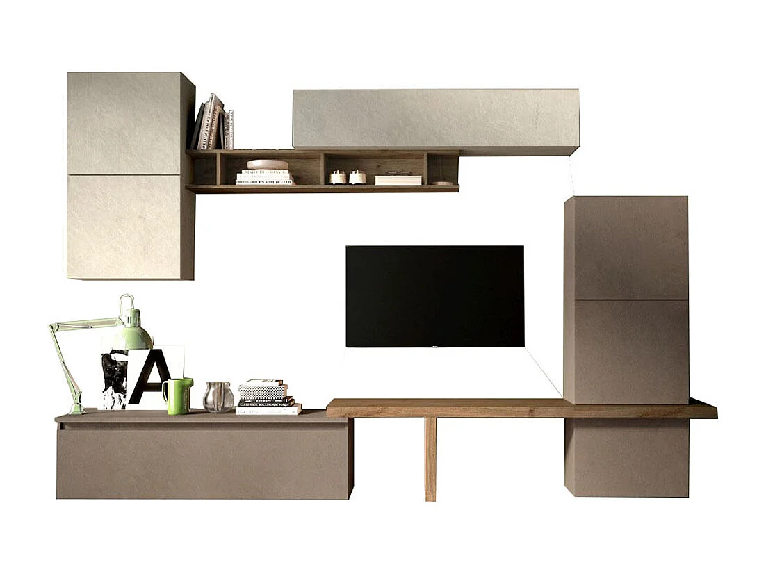 Parete attrezzata moderna 290x195 cm argilla, bronzo e noce PAL27