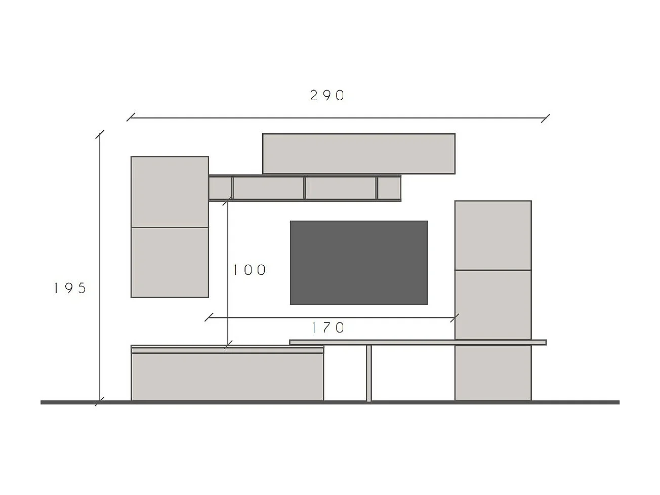 Parete attrezzata moderna 290x195 cm argilla, bronzo e noce PAL27