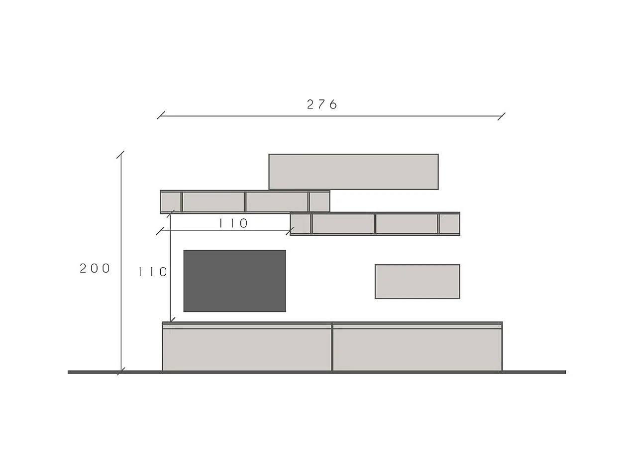 Parete attrezzata soggiorno 276x200 cm piombo e noce PAL46