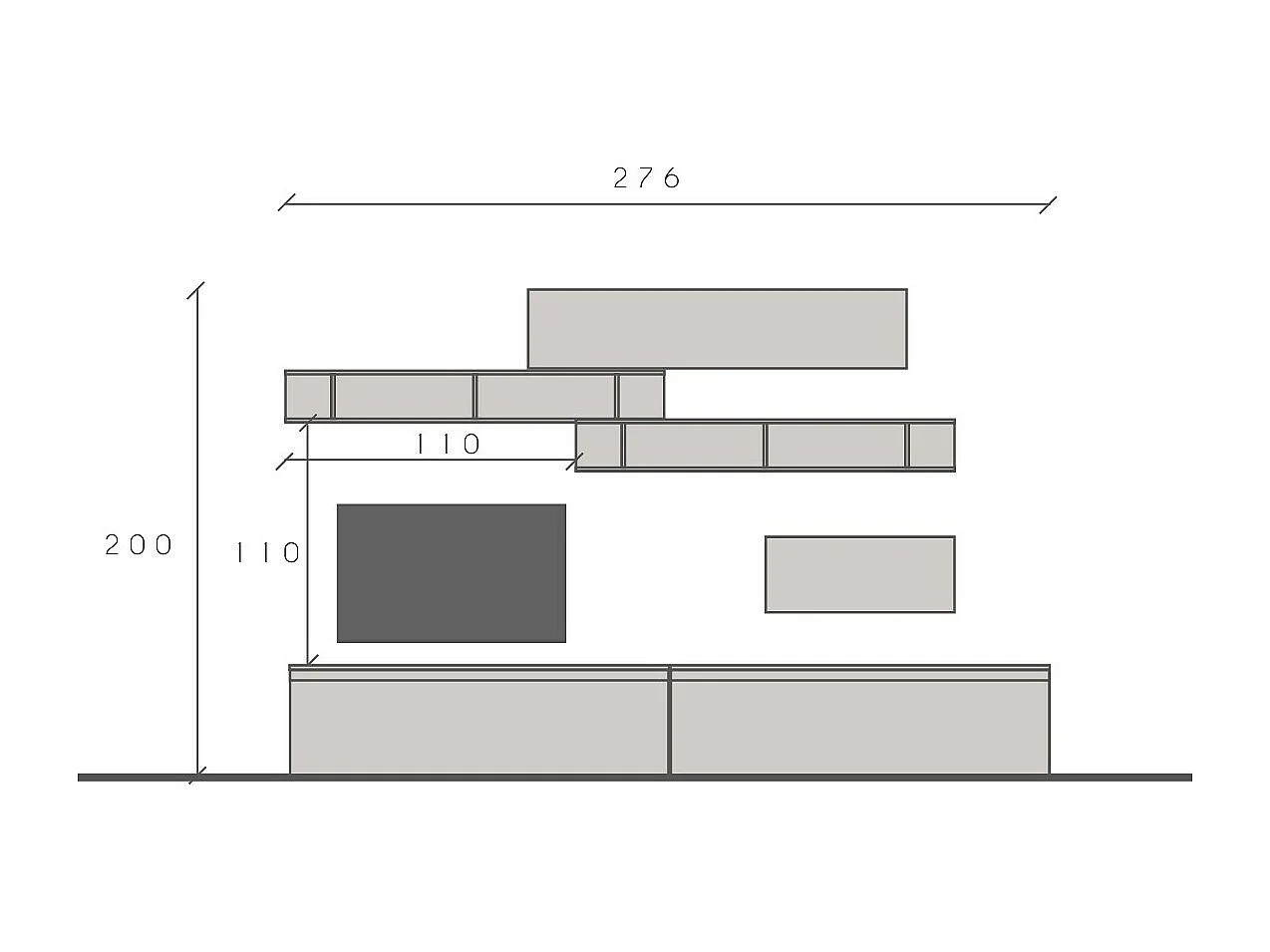 Parete attrezzata soggiorno 276x200 cm piombo e noce PAL46