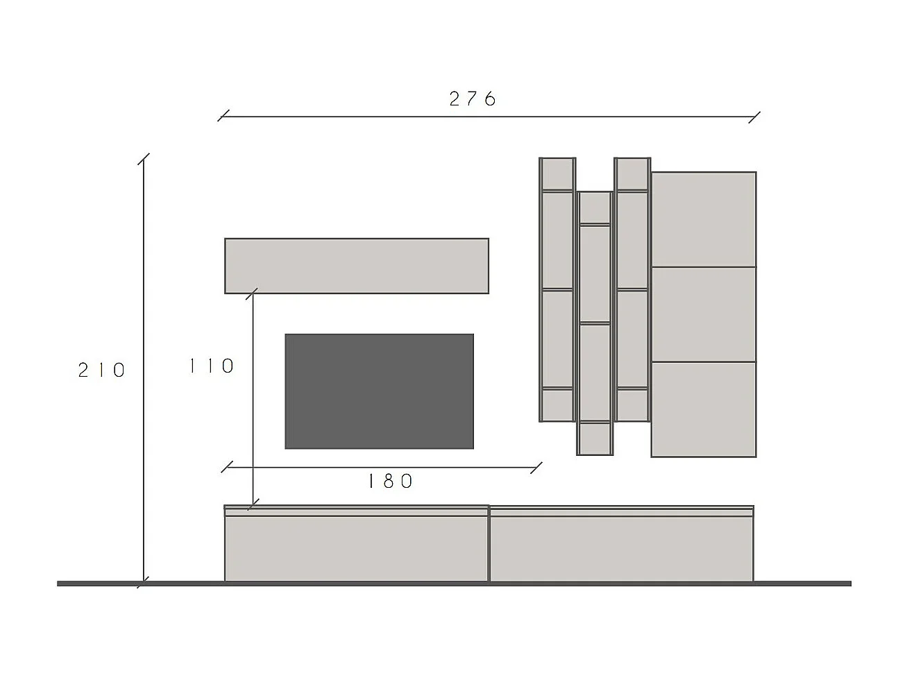 Parete attrezzata con libreria sospesa 276x210 cm argilla e bronzo PAL28