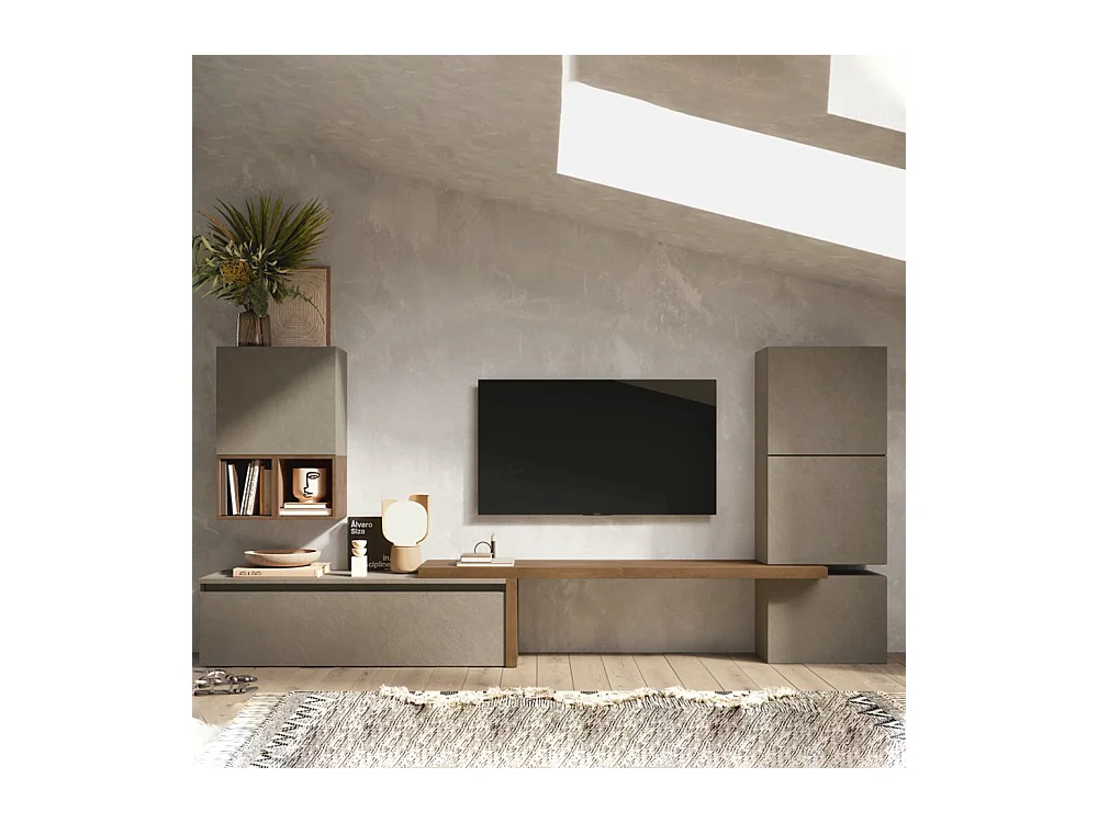 Parete attrezzata moderna 290x140 cm argilla e noce PAL26