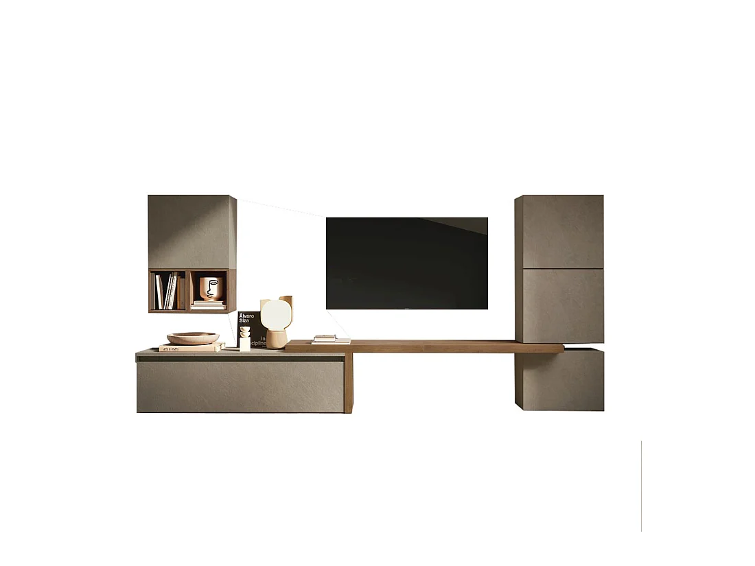 Parete attrezzata moderna 290x140 cm argilla e noce PAL26