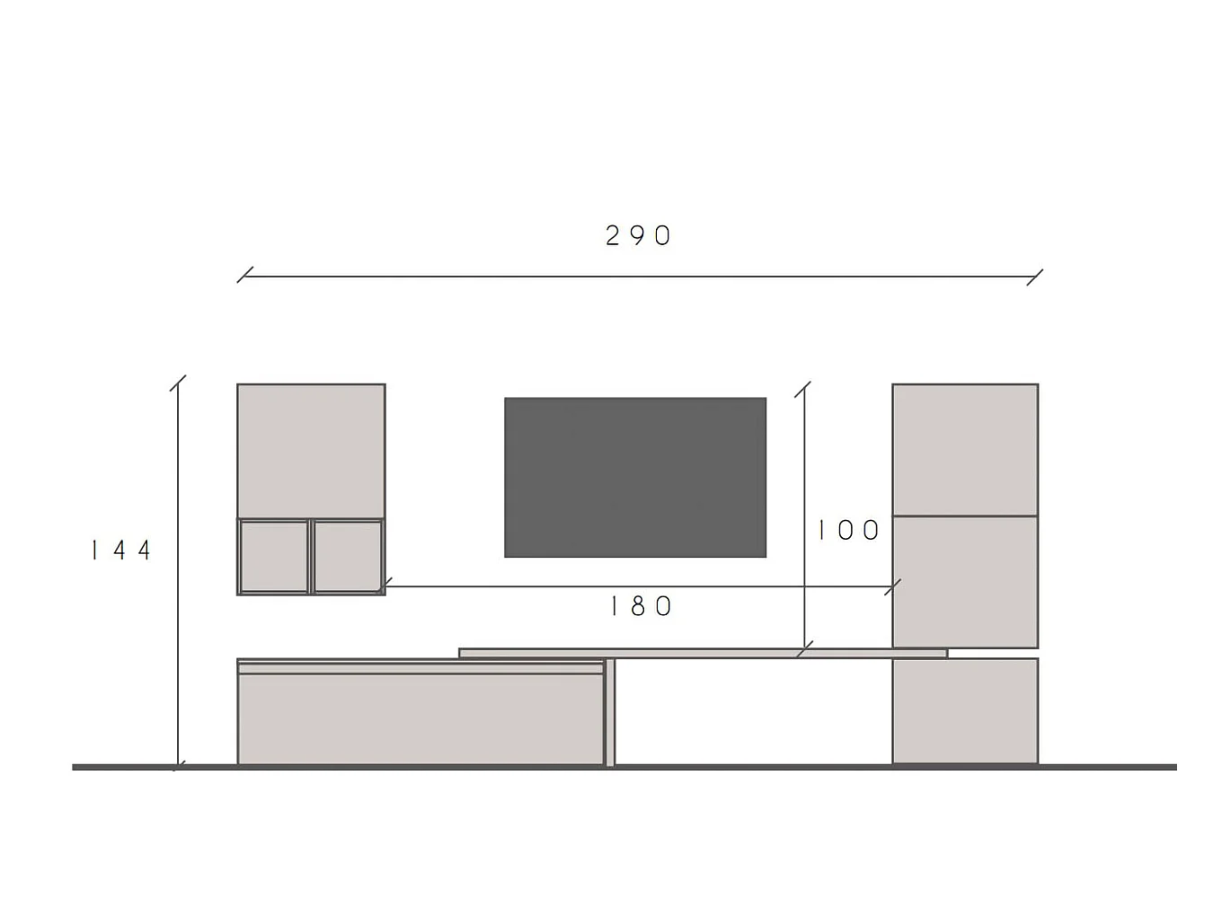Parete attrezzata moderna 290x140 cm argilla e noce PAL26