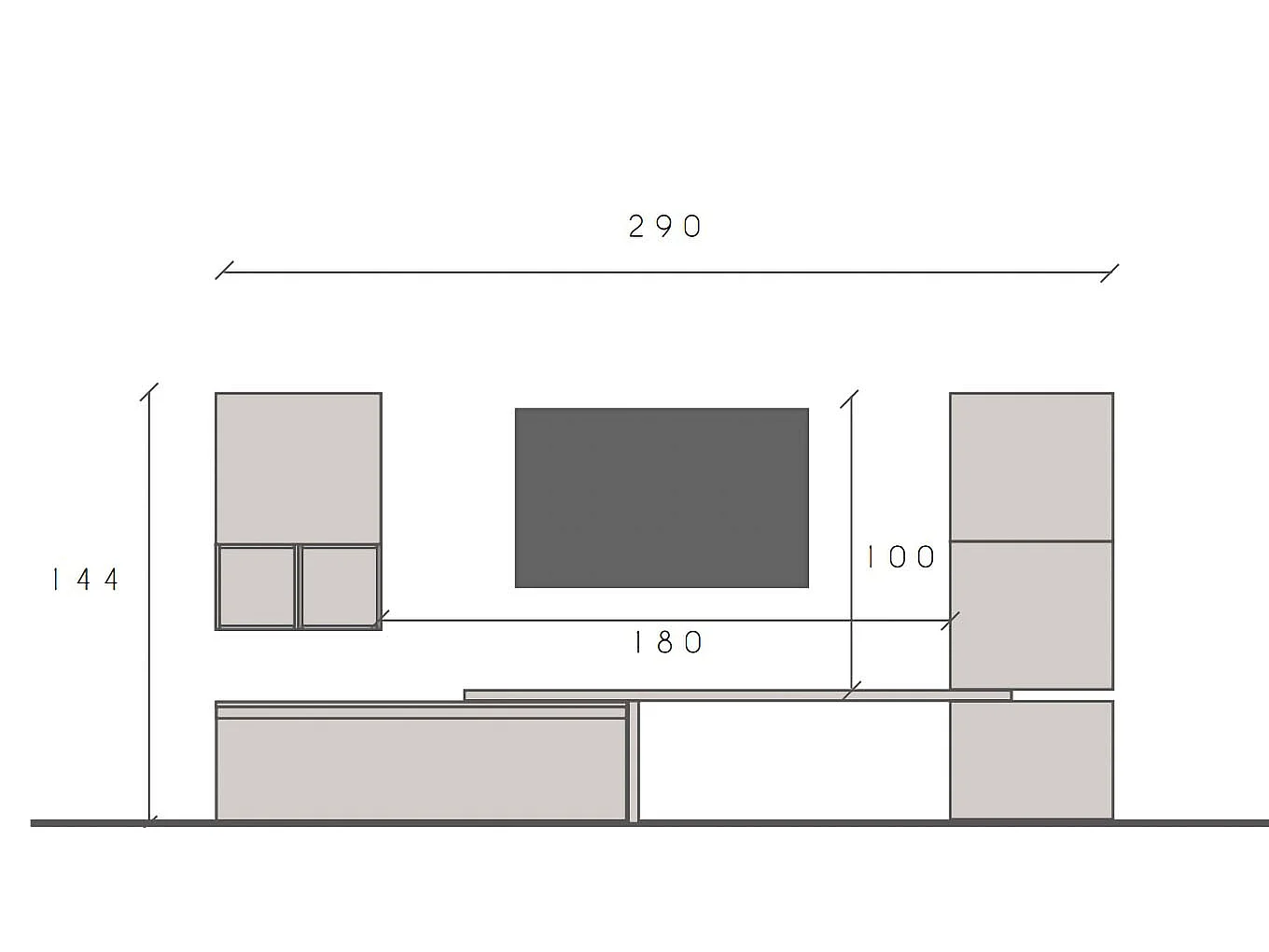 Parete attrezzata moderna 290x140 cm argilla e noce PAL26