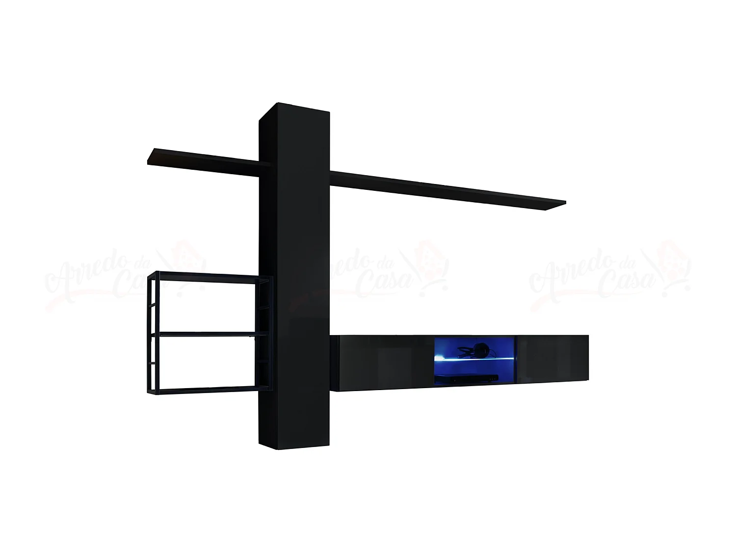 Parete attrezzata soggiorno con illuminazione led 180x270 nero PAP77