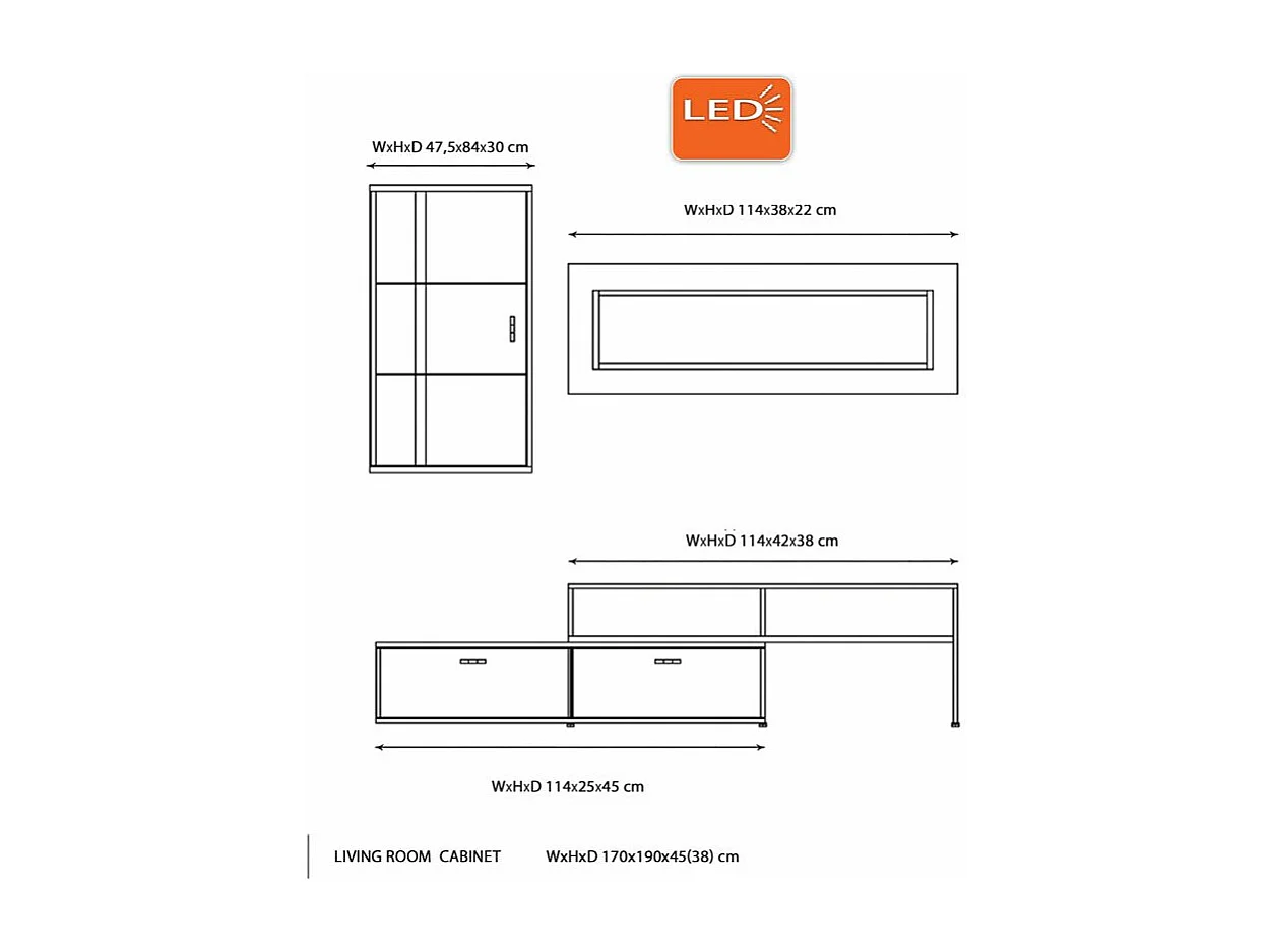 Parete soggiorno con led rovere sonoma/grigio carbone SG4