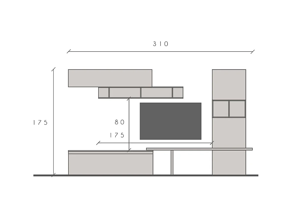 Parete attrezzata per soggiorno 310x175 cm rovere e beige PAL79