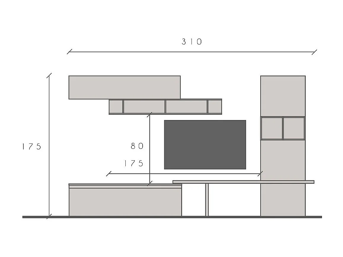 Parete attrezzata per soggiorno 310x175 cm rovere e beige PAL79