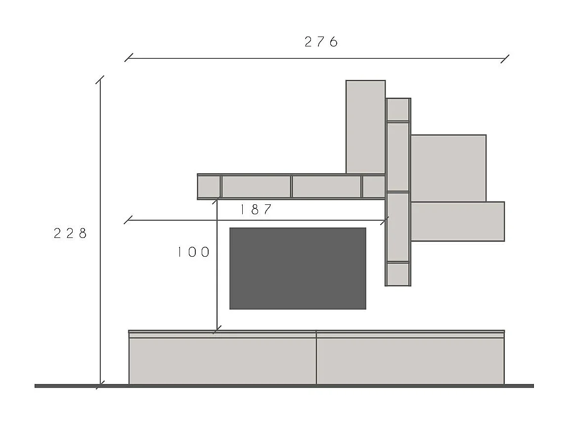 Parete attrezzata per soggiorno 276x228 cm grigia e piombo PAL78